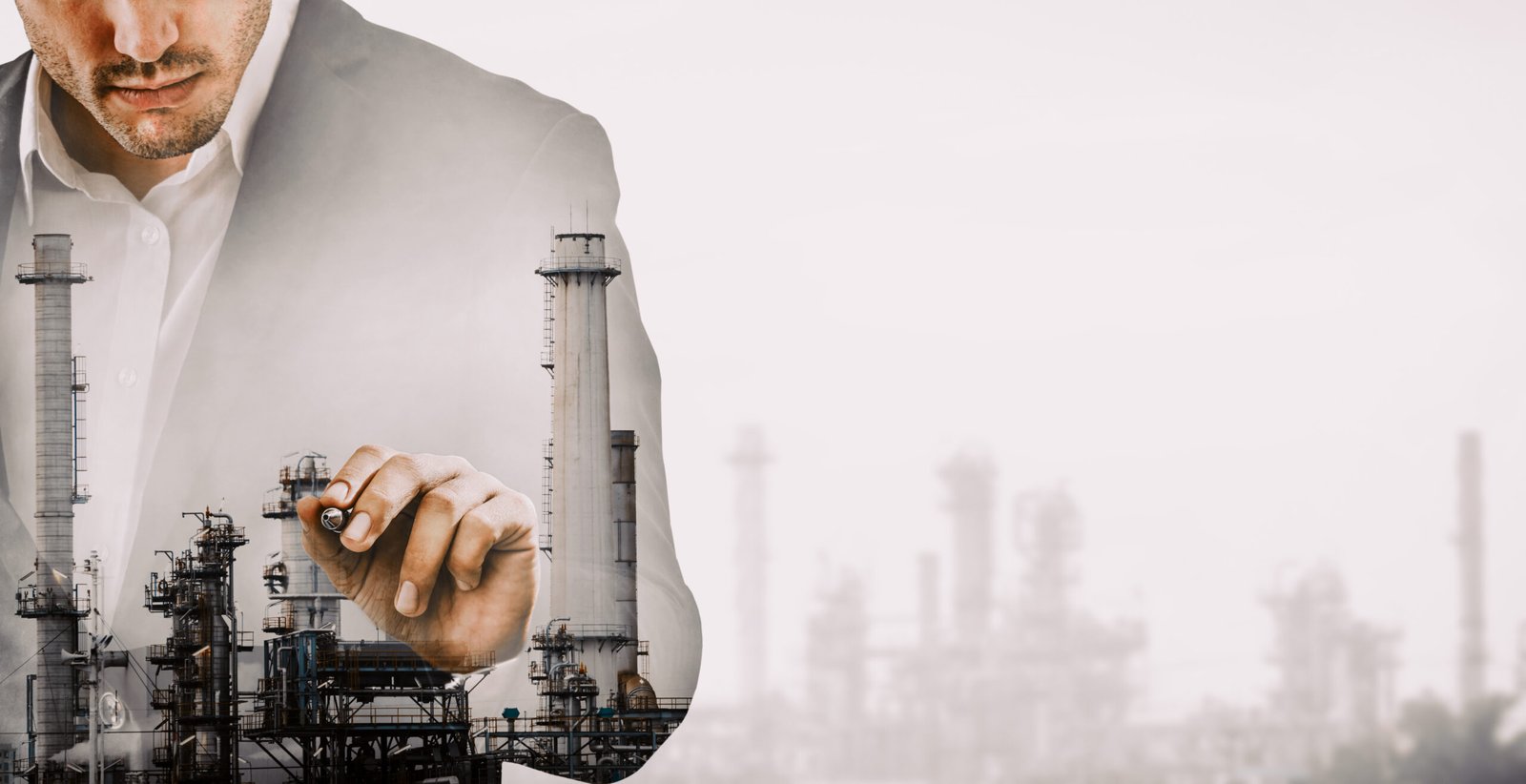 Double exposure man factory graphic interface uds scaled